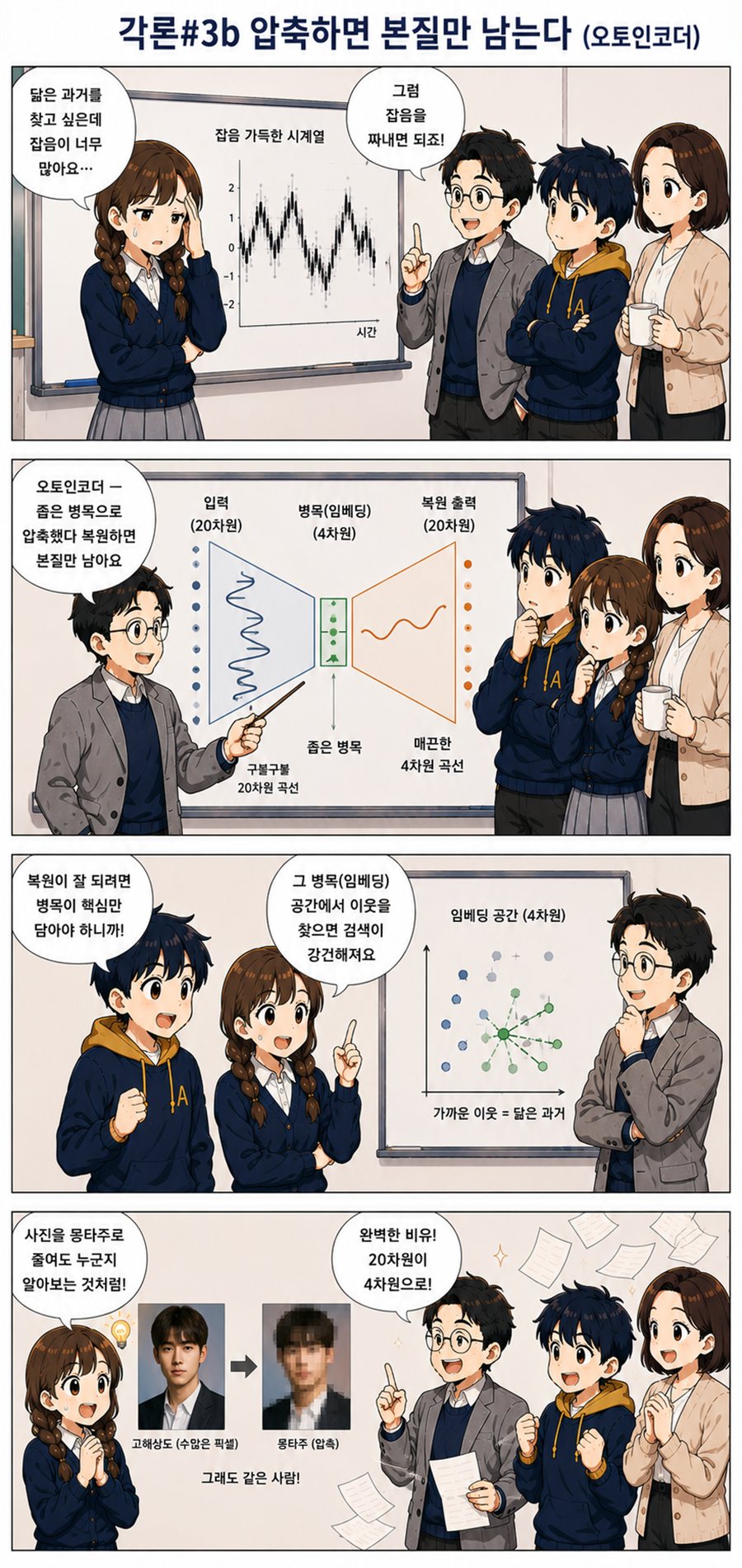 오토인코더 임베딩을 다룬 4컷 만화