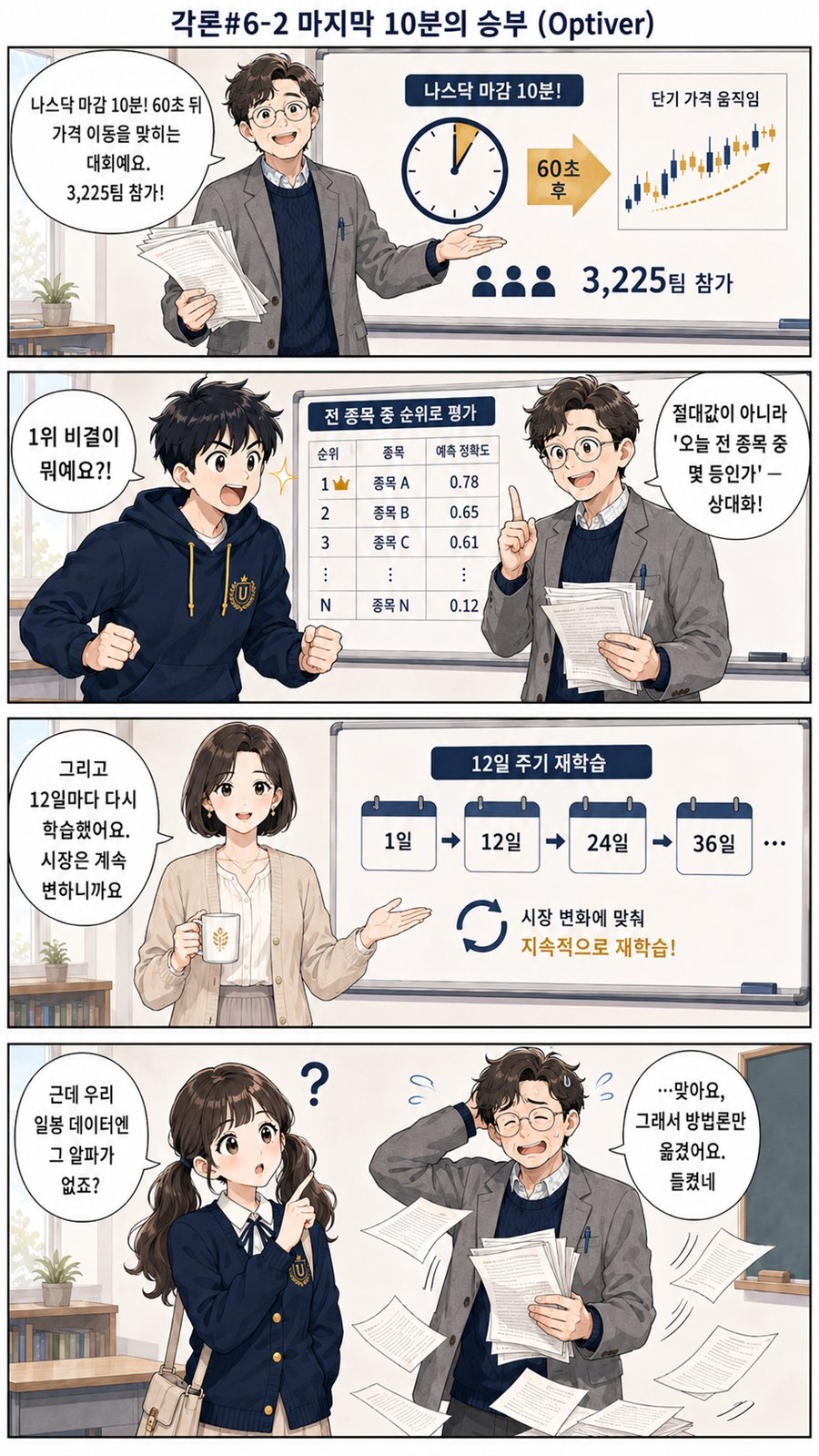 Optiver 종가경매 대회를 다룬 4컷 만화